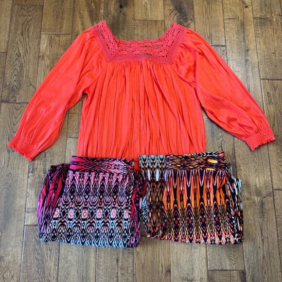 Sharagano Pants - Lot of 3 Womens Sharagano Women's Wide-Leg Stretch Palazzo Pants and Blouse Sz L